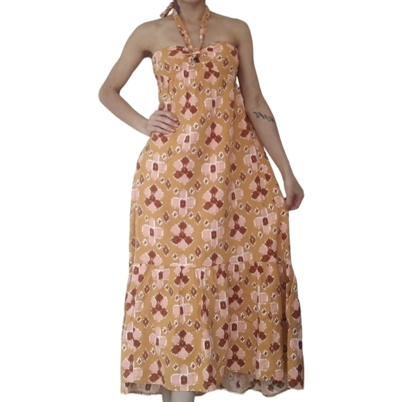 Aerie Yellow Pink Boho Halter Maxi Dress Small NWT - Picture 2 of 4